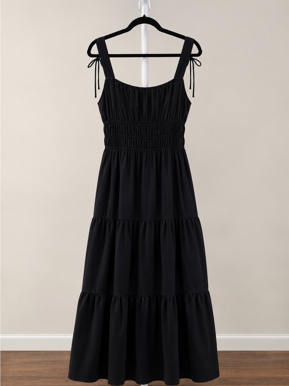 Petal & Pup Ione Maxi Dress Black Smocked Tie Strap Cotton NWT Size M - Picture 3 of 11